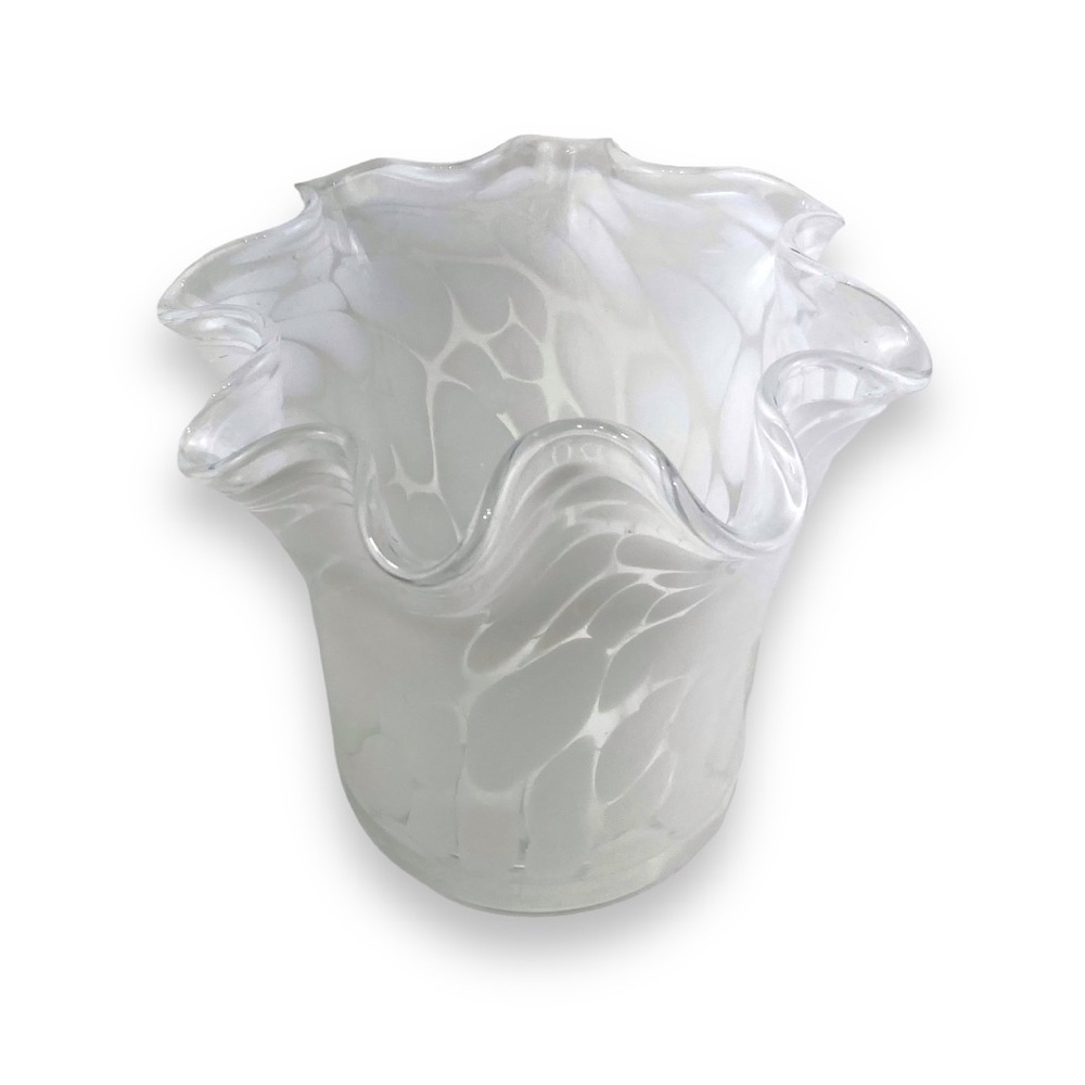Handmade Zorza ART GLASS Handerkchief
Ruffled White Clear VASE Made in Poland